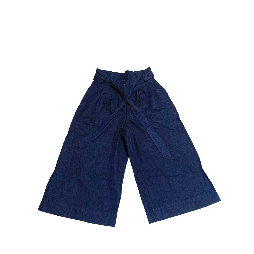 Boden Women's US 10 Navy Wide Leg Linen Cotton High Rise Trouser Pants